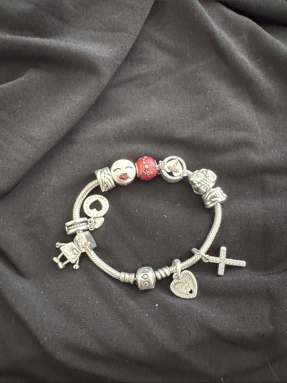 Pandora Silver Charm Bracelet with Red Accent Beads